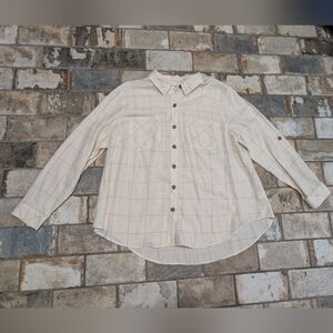 A.n.a. Women's 1x White Cream Plaid Button Down Shirt